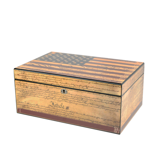 Constitution Desktop Cigar Humidor w/ American Flag | Holds 105 Cigars