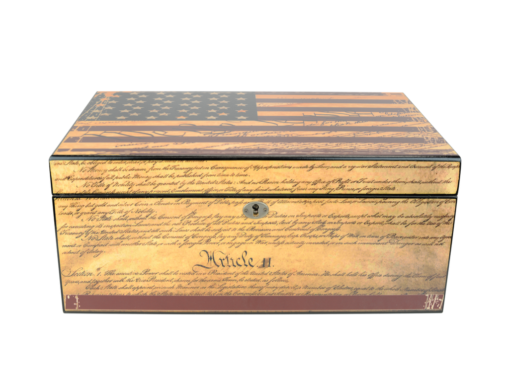 Constitution Desktop Cigar Humidor w/ American Flag | Holds 105 Cigars