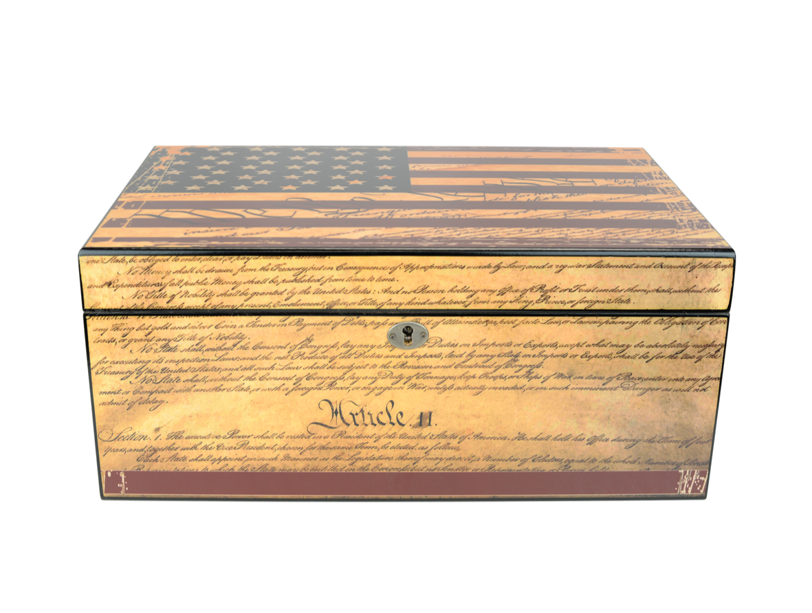 Constitution Desktop Cigar Humidor w/ American Flag | Holds 105 Cigars