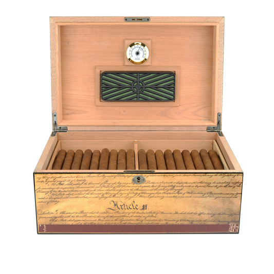 Humidor Supreme 105 Ct. Constitution Cigar Humidor w/ American Flag- Holds 105 Cigars