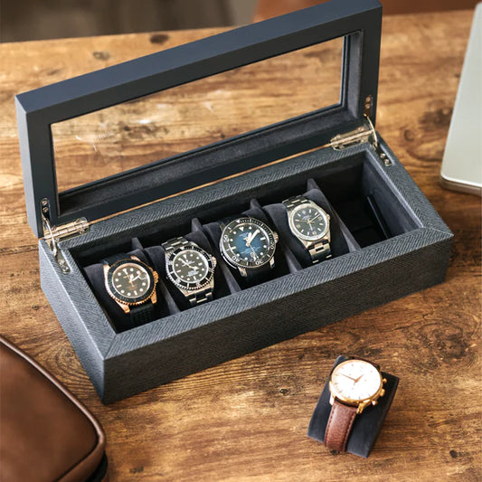 Herringbone Two Toned 5 Slot Watch Box