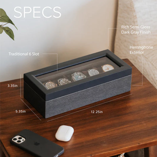 Herringbone Two Toned 5 Slot Watch Box  | Glass Top | Made By Case Elegance