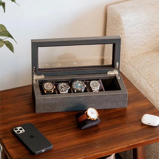 Herringbone Two Toned 5 Slot Watch Box