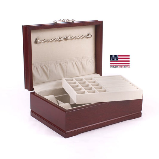 American Chest Sophistication Multifunctional Jewelry Box, Rich Mahogany Finish, Hand Crafted Wooden Chest