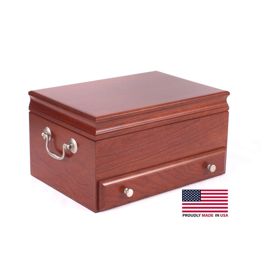 American Chest "Contessa" Jewelry Box w/ Lift Out Tray and drawer, Cherry Finish, Hand Crafted Wooden Chest