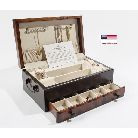 Exotic Flaming Amish Birch Jewelry Box | Single Drawer