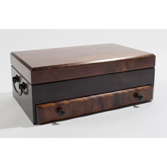 American Chest "Exotic" Flaming Amish Birch Jewelry Box w/ Drawer, Hand Crafted Wooden Chest
