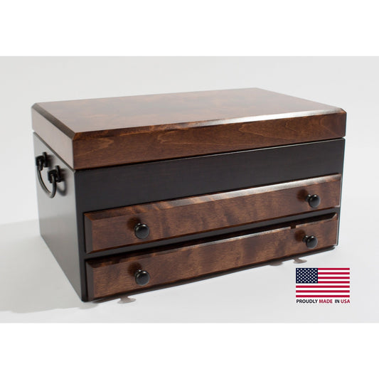 American Chest "Exotic" Flaming Amish Birch Jewelry Box w/ 2 drawers, Hand Crafted Wooden Chest