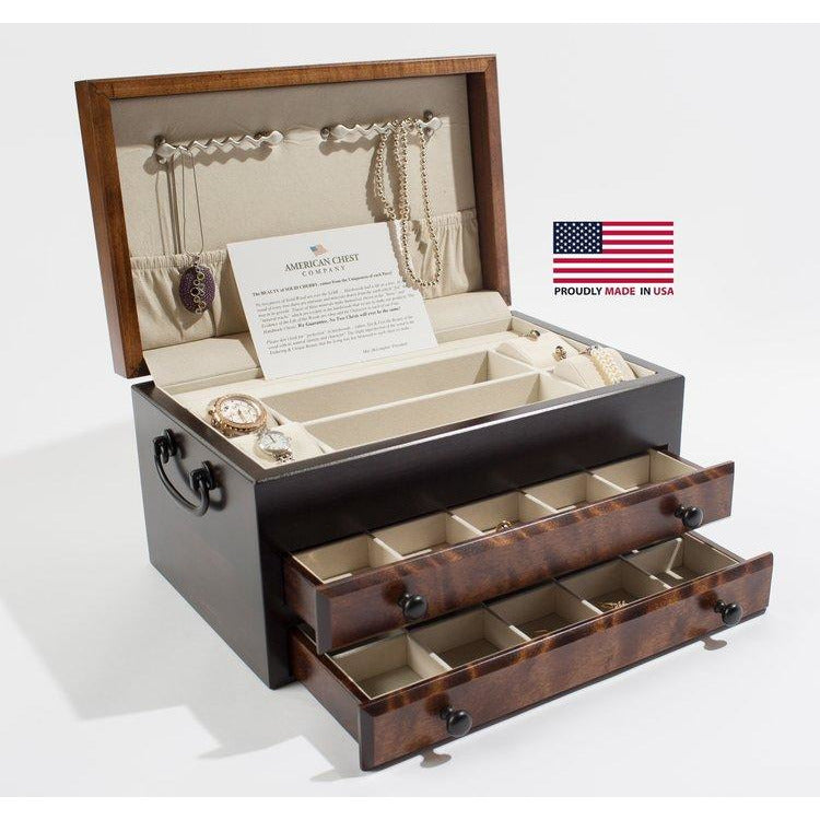 Exotic Flaming Amish Birch Jewelry Box | 2 Drawers