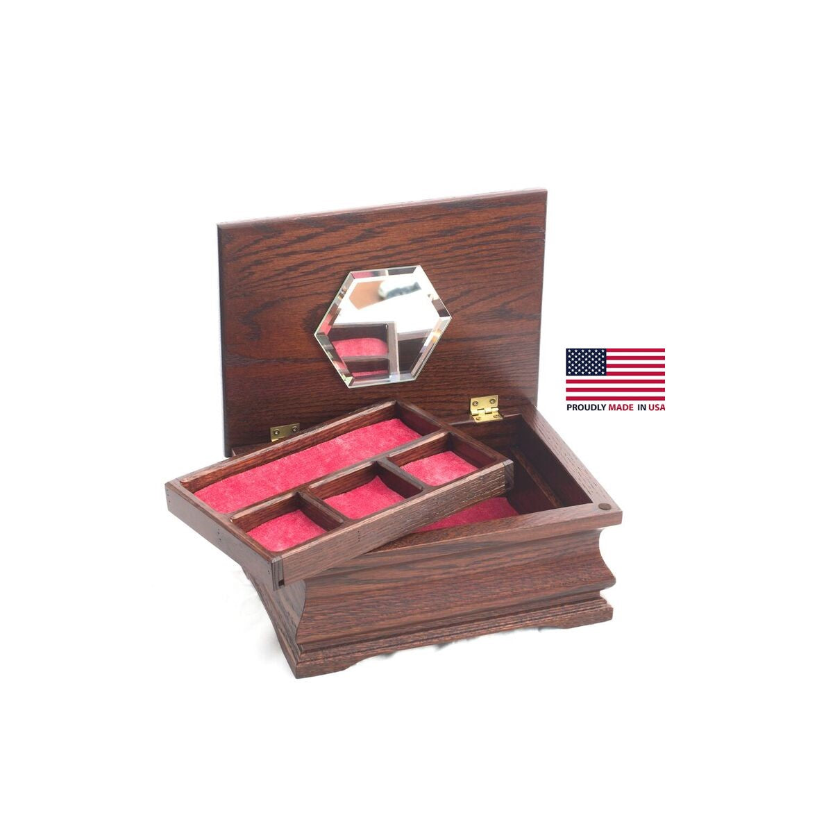 American Chest Little Lady Jewelry Box w/ Lift Out Tray and Mirror, Hand Crafted Wooden Chest