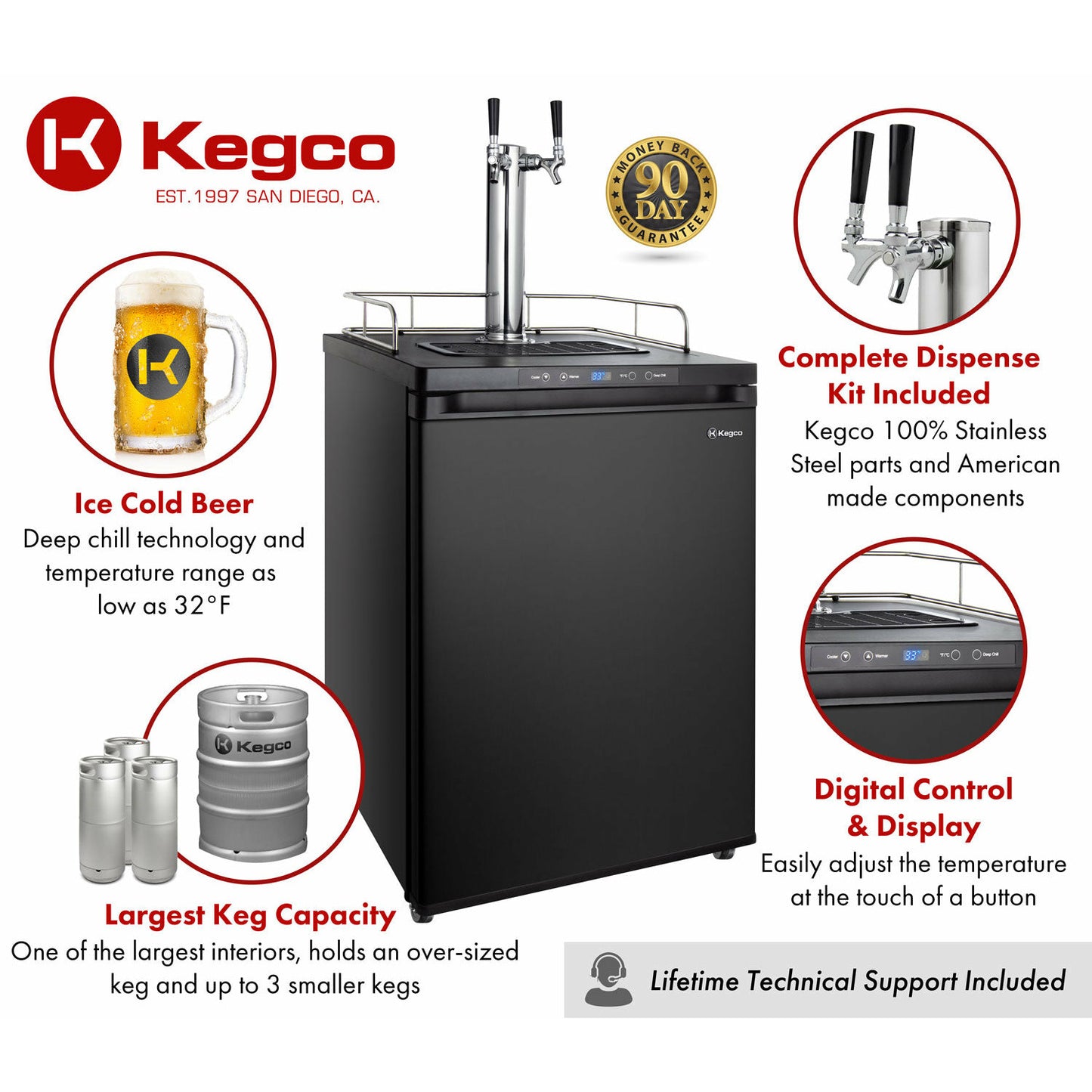 Kegco 24" Wide Dual Tap Beer Kegerator | Digital Temp Control