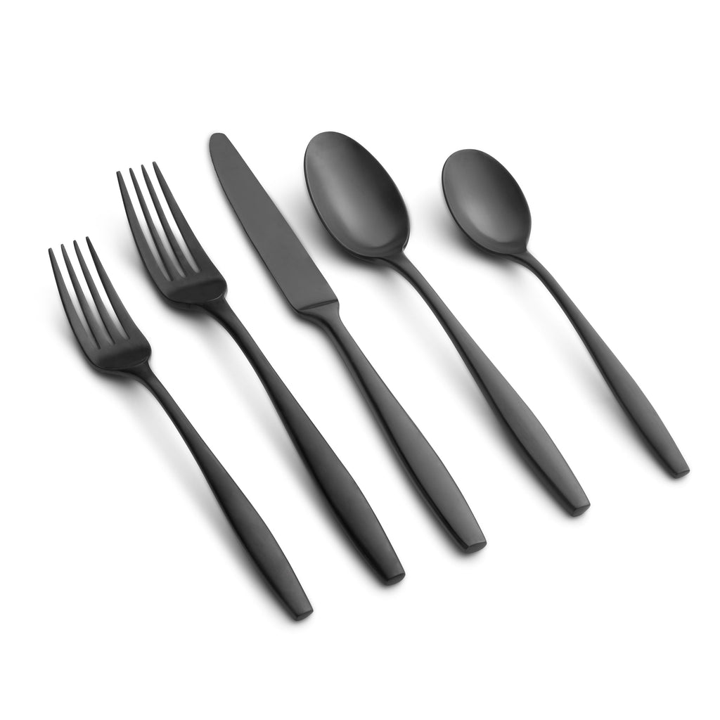 Katerina Black Satin 20-Piece Flatware Set