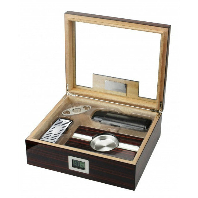 Kensington Desktop Cigar Humidor | Gift Set and Accessories | Holds 75 Cigars