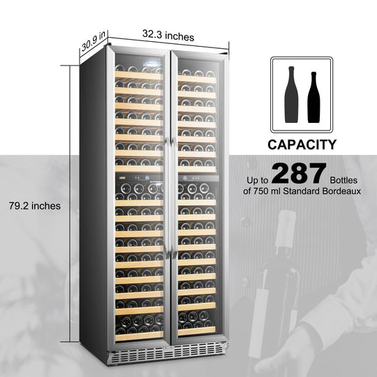 Lanbo 32" Wide, 287 Bottle Dual Zone Luxury Wine Cooler | French Doors