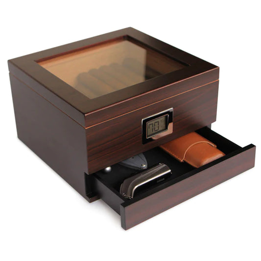 Renzo Glass Top Cigar Humidor | Holds 60 Cigars