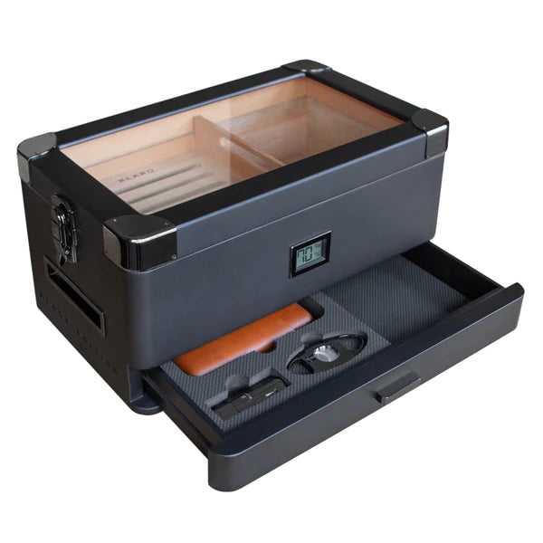 Military Glass Top Cigar Humidors - Black Edition | Holds 100 Cigars