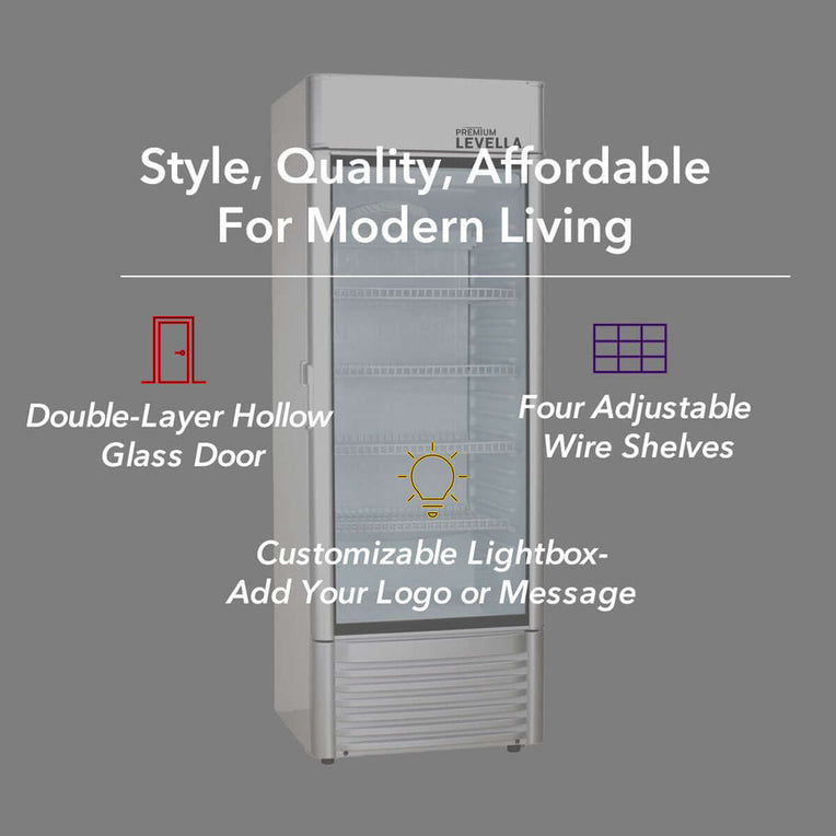 Premium Levella Display Refrigerator | Single Door | Silver Exterior Finish | Sizes 6.5, 9, 12.5, and 15.5 Cu. Ft.
