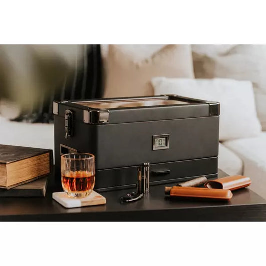 Military Glass Top Cigar Humidors - Black Edition | Holds 100 Cigars