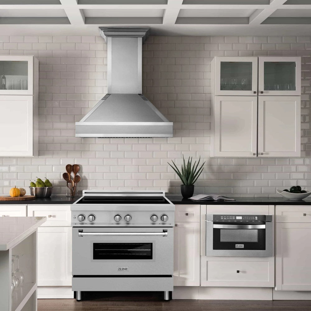 ZLINE 36" Induction Range in DuraSnow® with a 4 Element Stove and Electric Oven (RAINDS-SN-36)