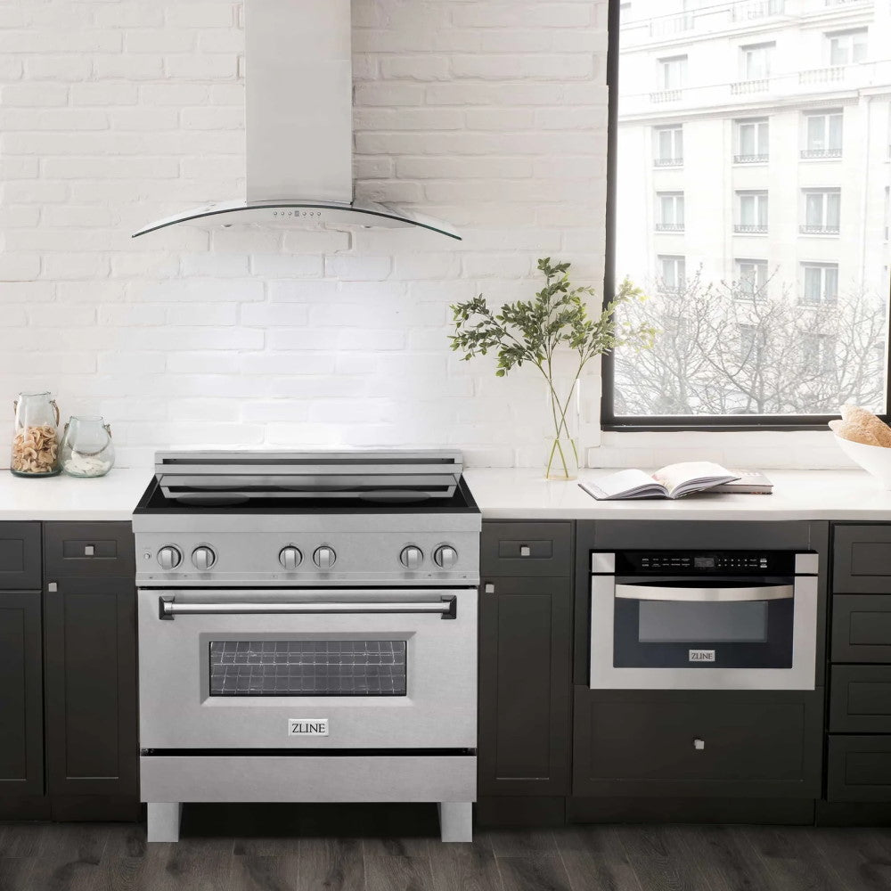 ZLINE 36" Induction Range in DuraSnow® with a 4 Element Stove and Electric Oven (RAINDS-SN-36)