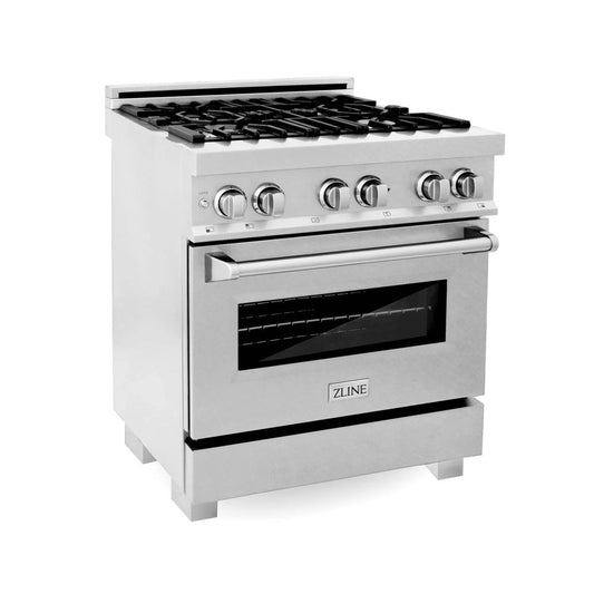 ZLINE 30" Dual Fuel Range with Gas Stove and Electric Oven in DuraSnow® Stainless Steel (RAS-SN-30)