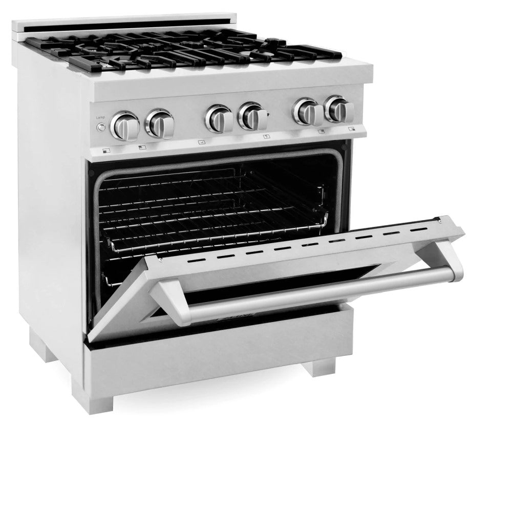 ZLINE 30" Dual Fuel Range with Gas Stove and Electric Oven in DuraSnow® Stainless Steel (RAS-SN-30)