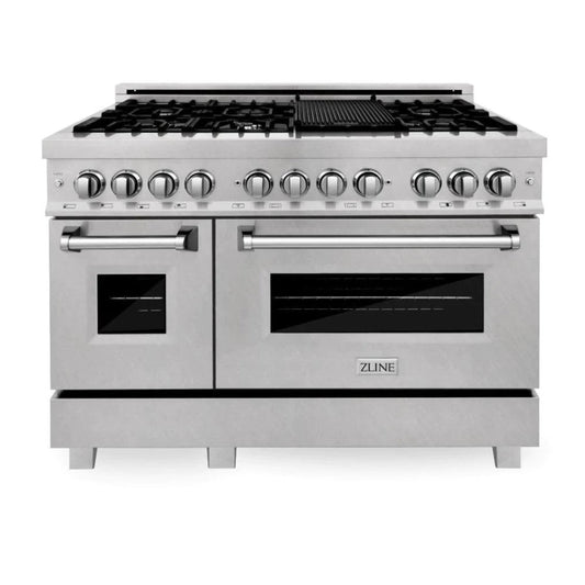 ZLINE 48" Dual Fuel Range with Gas Stove and Electric Oven in DuraSnow® Stainless Steel (RAS-SN-48)