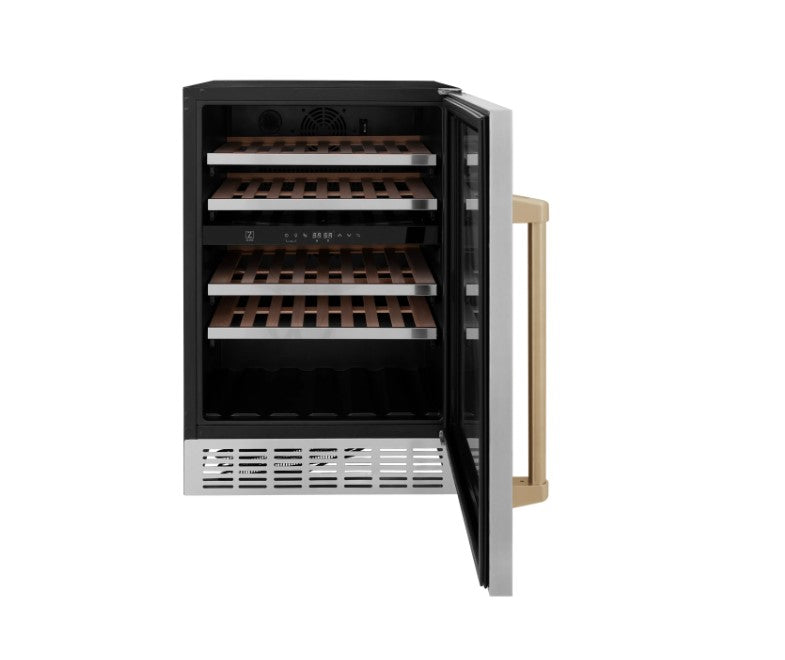 ZLINE 24" Monument Autograph Edition Dual Zone 44-Bottle Wine Cooler in Stainless Steel with Accents