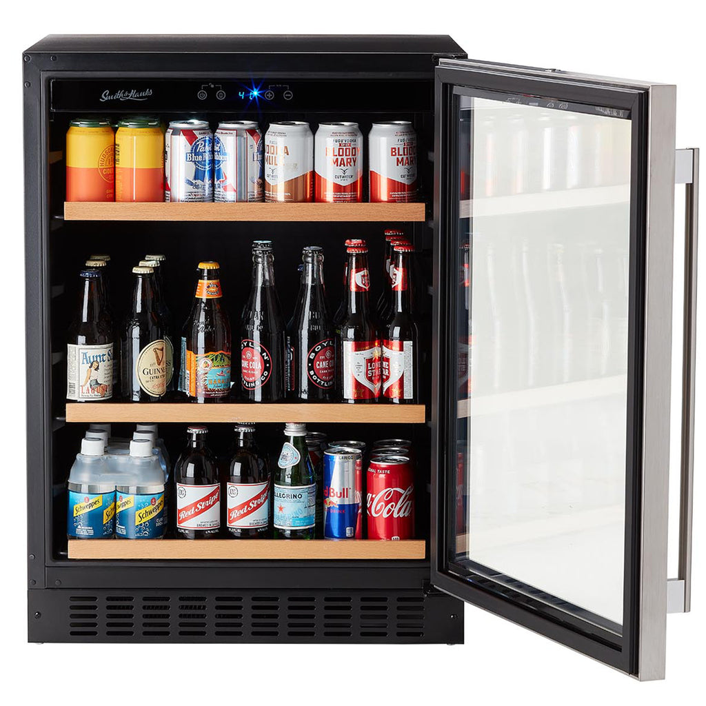 https://trustedhomegoods.com/cdn/shop/products/Smith-and-Hanks-176-can-beverage-cooler-single-zone-BEV145DRE-premium-seamless-stainless-front-open_1024x1024.jpg?v=1681932621
