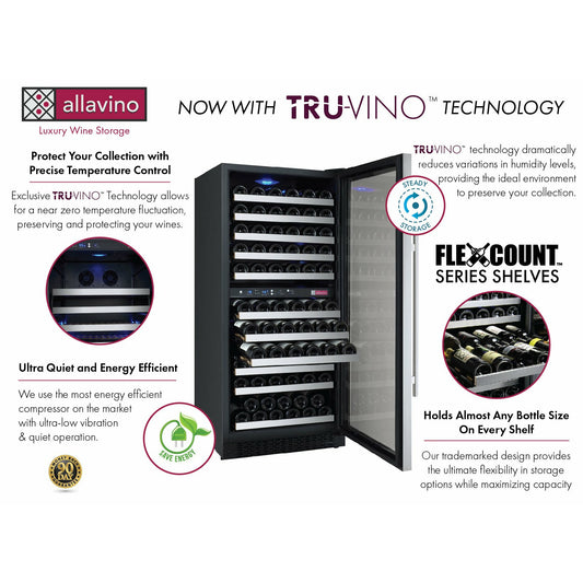 Allavino 47” Wide | 242 Bottle Four Zone Side-by-Side Wine Cooler | Tru-Vino Technology and FlexCount II Shelving