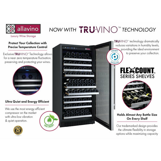 Allavino 47” Wide | 256 Bottle Dual Zone Side-by-Side Wine Cooler | Tru-Vino Technology and FlexCount II Shelving