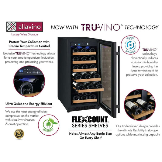 Allavino 15” Wide FlexCount II Tru-Vino 30 Bottle Single Zone Wine Cooler