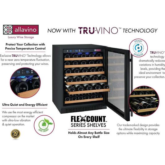 Allavino 47” Wide | 112 Bottle Dual Zone Side-by-Side Wine Cooler | Tru-Vino Technology and FlexCount II Shelving