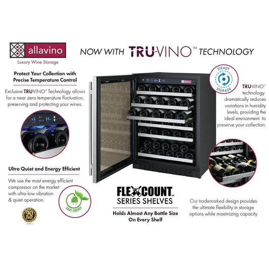 Allavino 24” 56 Bottle Single Zone Wine Cooler | Tru-Vino Technology and FlexCount II Shelving