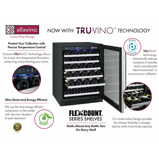 Allavino 47” Wide | 112 Bottle Triple Zone Side-by-Side Wine Cooler | Tru-Vino Technology and FlexCount II Shelving