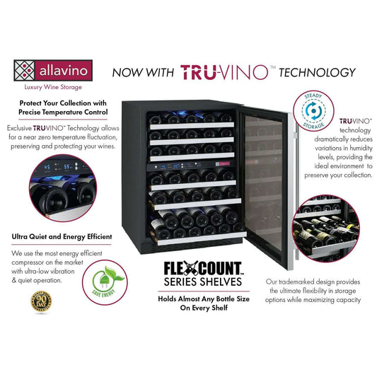 Allavino 47” Wide 112 Bottle Four Zone Side-by-Side Wine Cooler | Tru-Vino Technology and FlexCount II Shelving