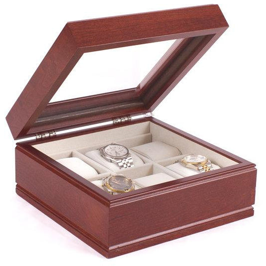 Lieutenant 6-Slot Watch Box Storage | Cherry Finish with Glass Top