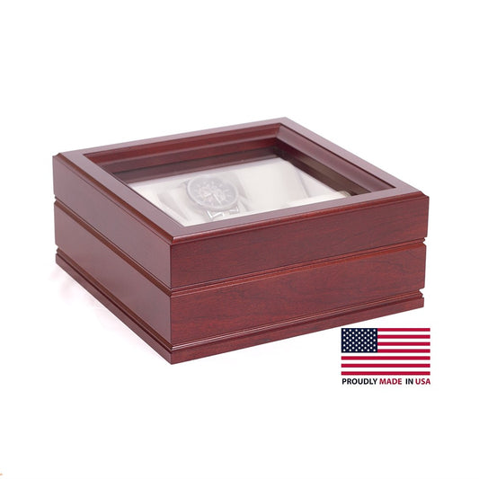 American Chest Lieutenant 6 Slot Watch Box Storage, Mahogany Finish, Hand Crafted Wooden Chest with Glass Top