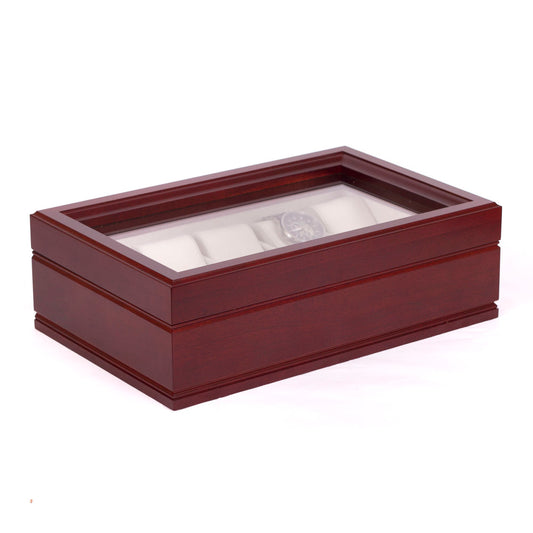 American Chest "Commander" 10 Watch Box Storage, Hand Crafted Wooden Chest with Glass Top