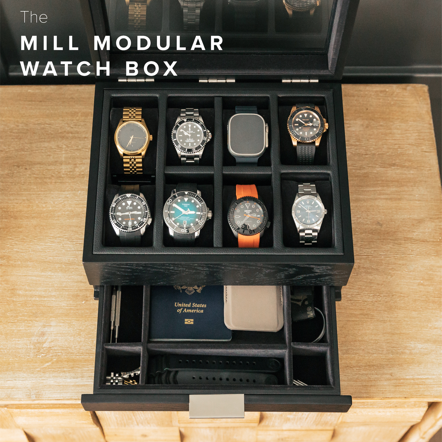 Mill Watch Box Black Finish - 8 Slot