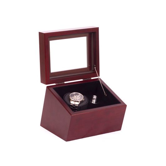 American Chest Brigadier Single Watch Winder, Mahogany Finish, Hand Crafted Wooden Chest with Glass Top