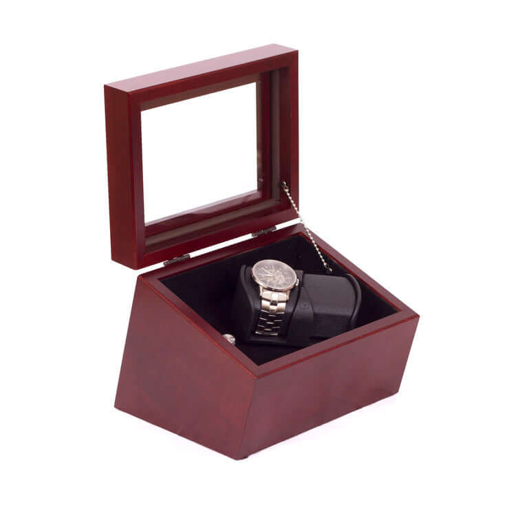 Admiral Double Watch Winder | Mahogany Finish | Glass Top