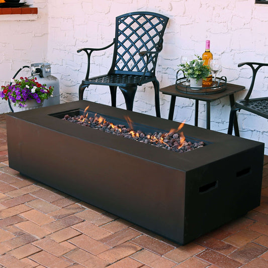 56" Rectangular Fire Pit Table with Lava Rocks | Smokeless