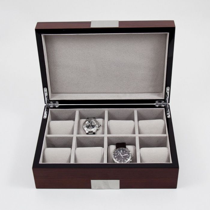 Bey-Berk 8-Watch Box | Stainless Steel Accents | Walnut Wood | BB601BRW
