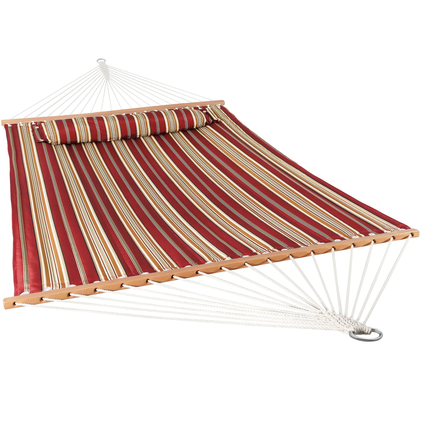 Double Hammock with Pillow | Quilted Fabric | Spreader Bars Included