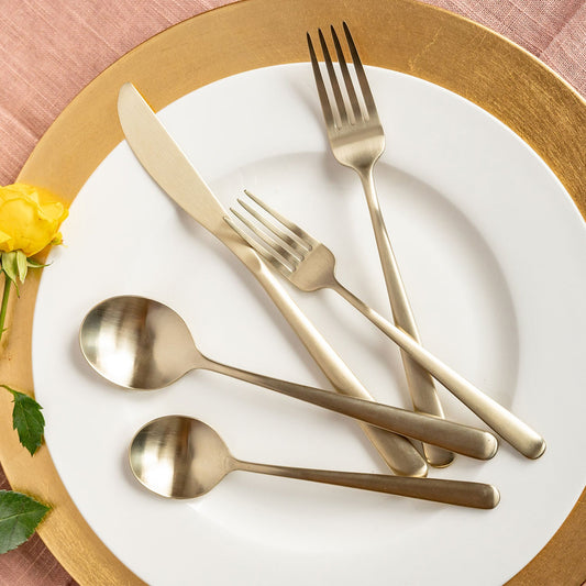 Lorenn Champagne Satin 20-Piece Flatware Set