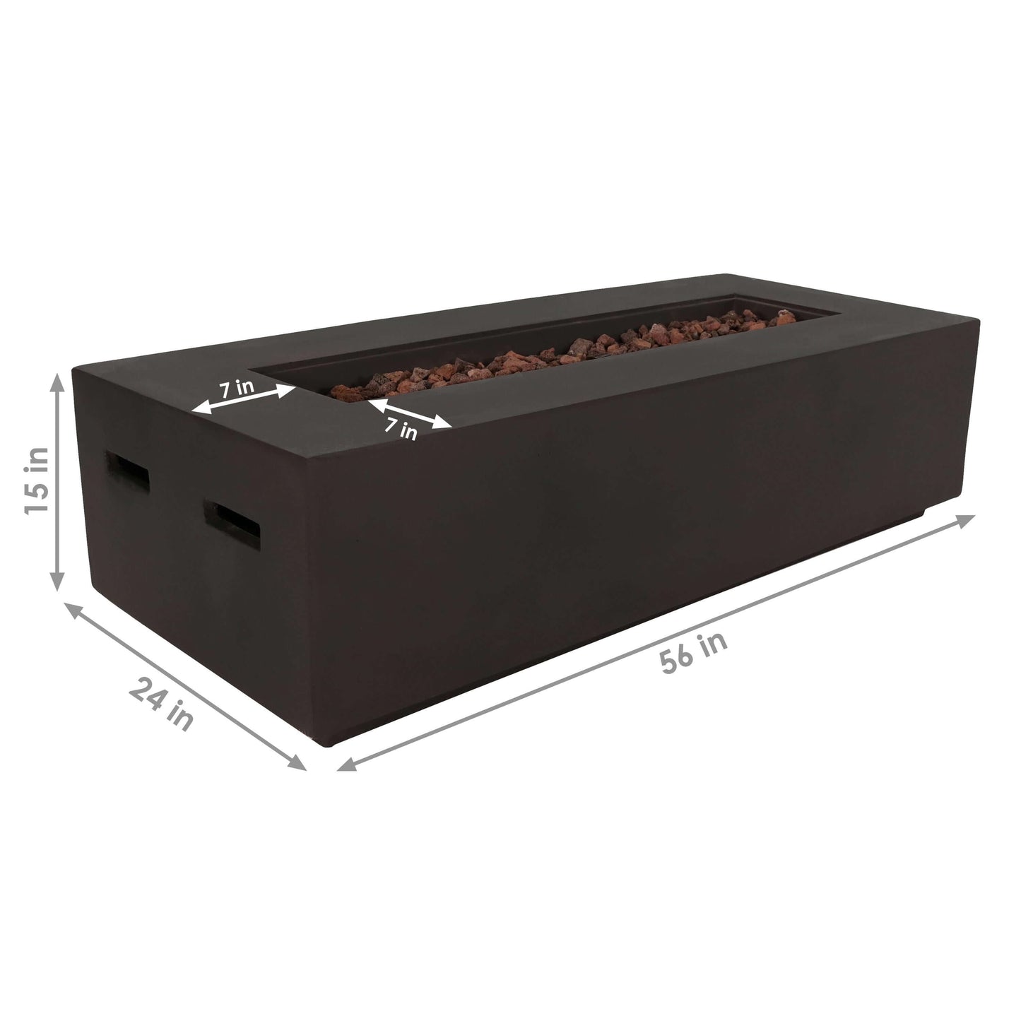 56" Rectangular Fire Pit Table with Lava Rocks | Smokeless