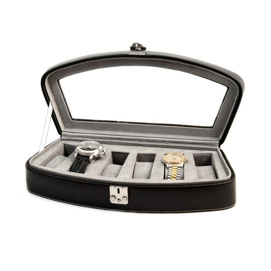 Bey-Berk 6 Watch Case | Glass Top | Black Leather | BB520BLK