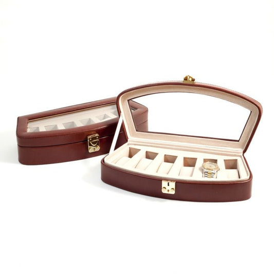 Bey-Berk 6 Watch Case | Glass Top | Brown Leather | BB520BRW