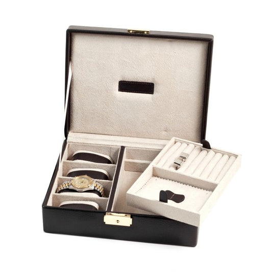 Bey-Berk 4-Watch Case & Valet | Brown Leather | BB533BRW